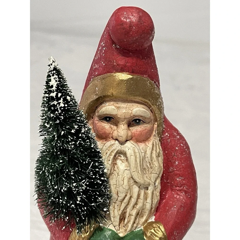 Vtg Santa Clause‎ Figure Glitter Tree Christmas Decoration Figurine Crackle